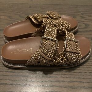 J Joie Women's Tan Woven Slide Sandals